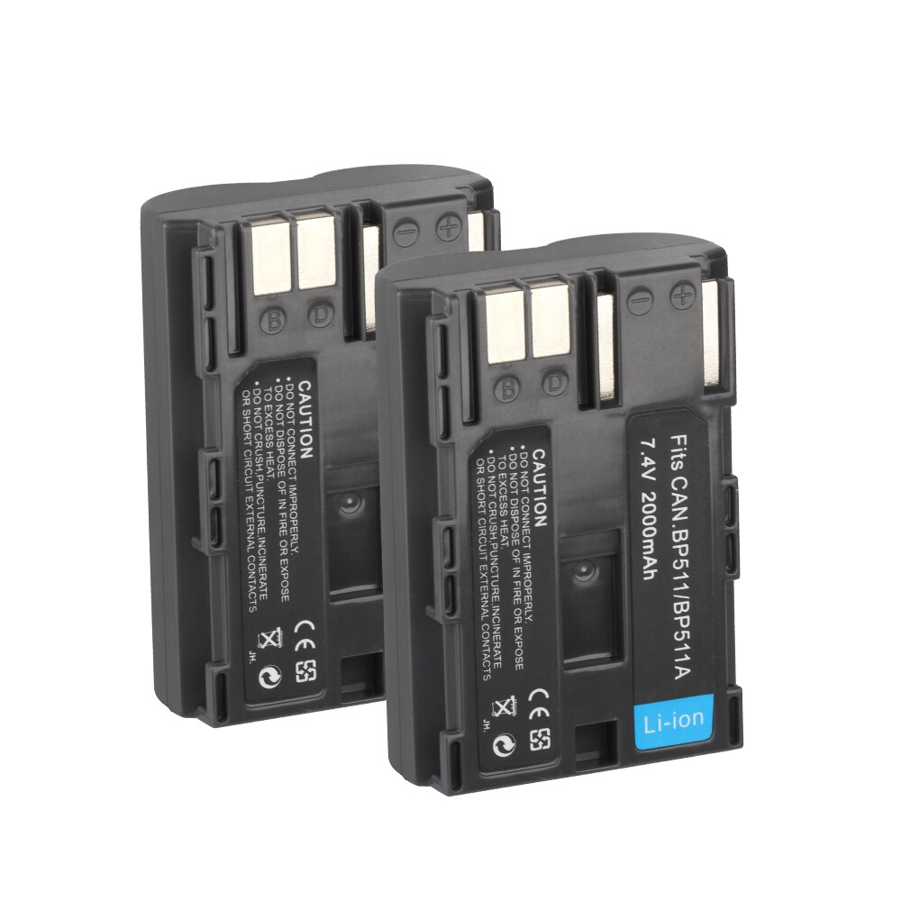 BP-511 BP511 BP-511A Battery For Canon EOS 40D 300D 5D 20D 30D 50D 10D D60 G6 BP511 FV40 FV30 FV100 200 Camera Batteries 2000mah: 2Battery