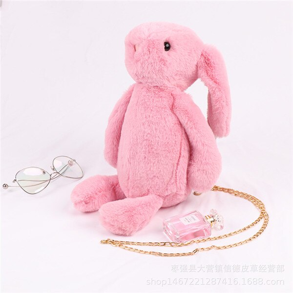 Pluizig Konijn Pluche Zak Meisje Cartoon Konijn Messenger Bag Schouder Konijn Tas: Roze