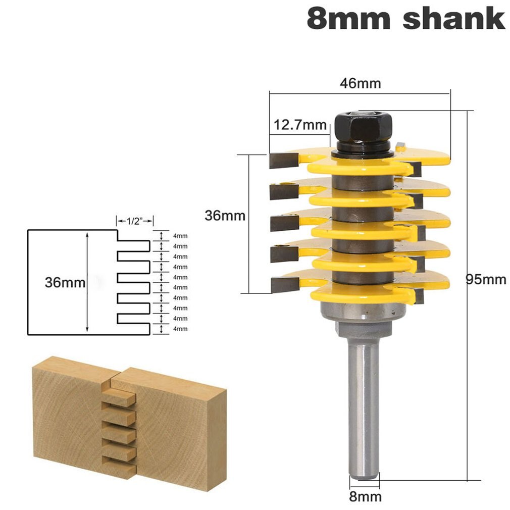 1pc 8mm Shank 12mm shank 2 Teeth Adjustable Finger Joint Router Bit Tenon Cutter Industrial grade for wood Tool
