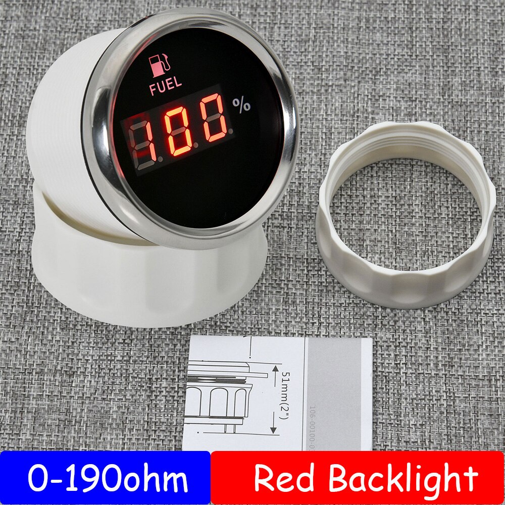 LED rojo 52mm indicador de nivel de combustible coche Metro 0-190 ohm 240-33ohm para del camión del coche del barco de RV de indicador de nivel de aceite LCD Display 9-32V: BS 0-190ohm