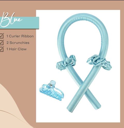 Heatless Curling Rod Headband Lazy Curling Ribbon Make Hair Curly hair rollers curlers flexi rods wave formers: Blue