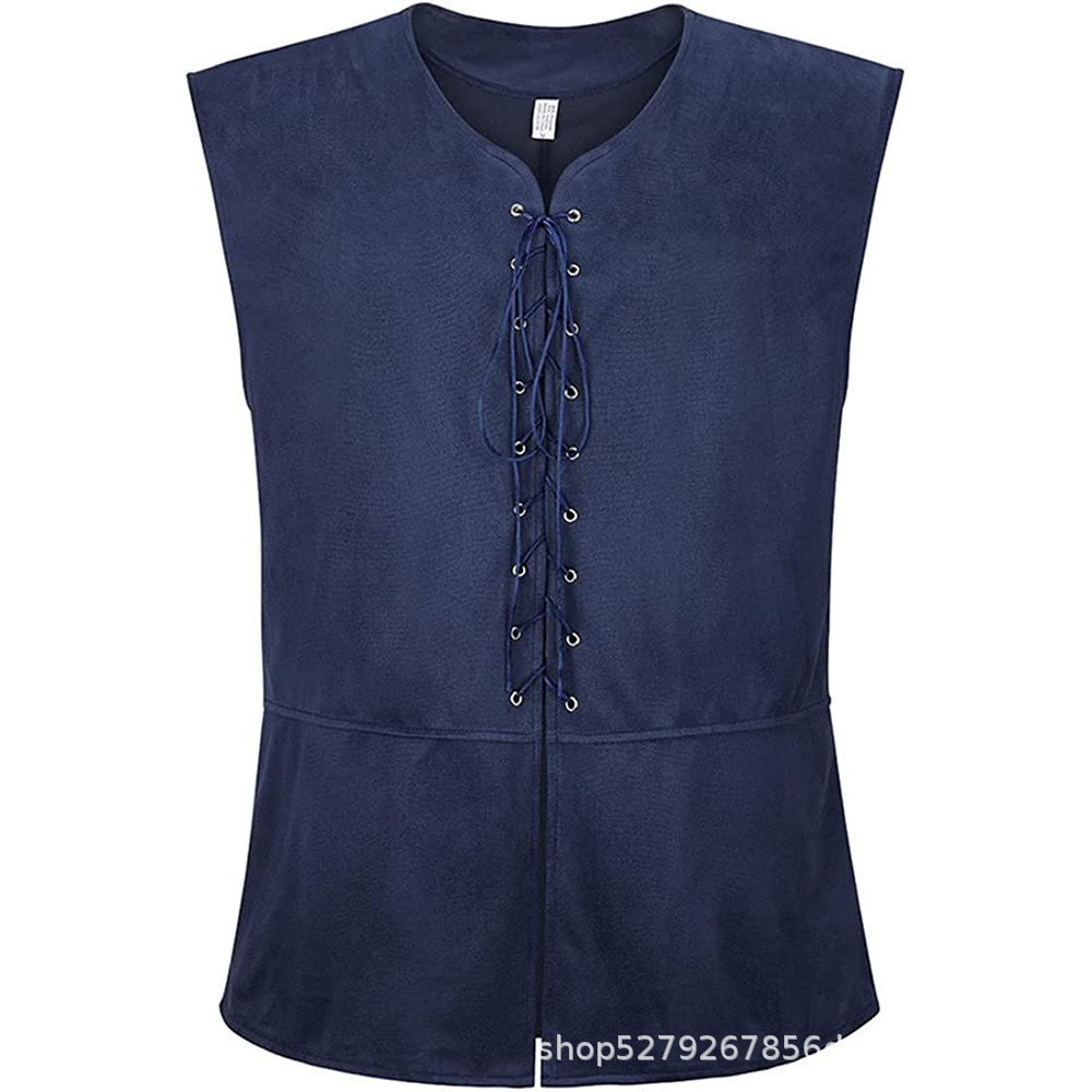 Middeleeuws renaissance vest van suède leer voor heren, mouwloos vest met veters voor historische, LARP & cosplay kostuums: S / Goud