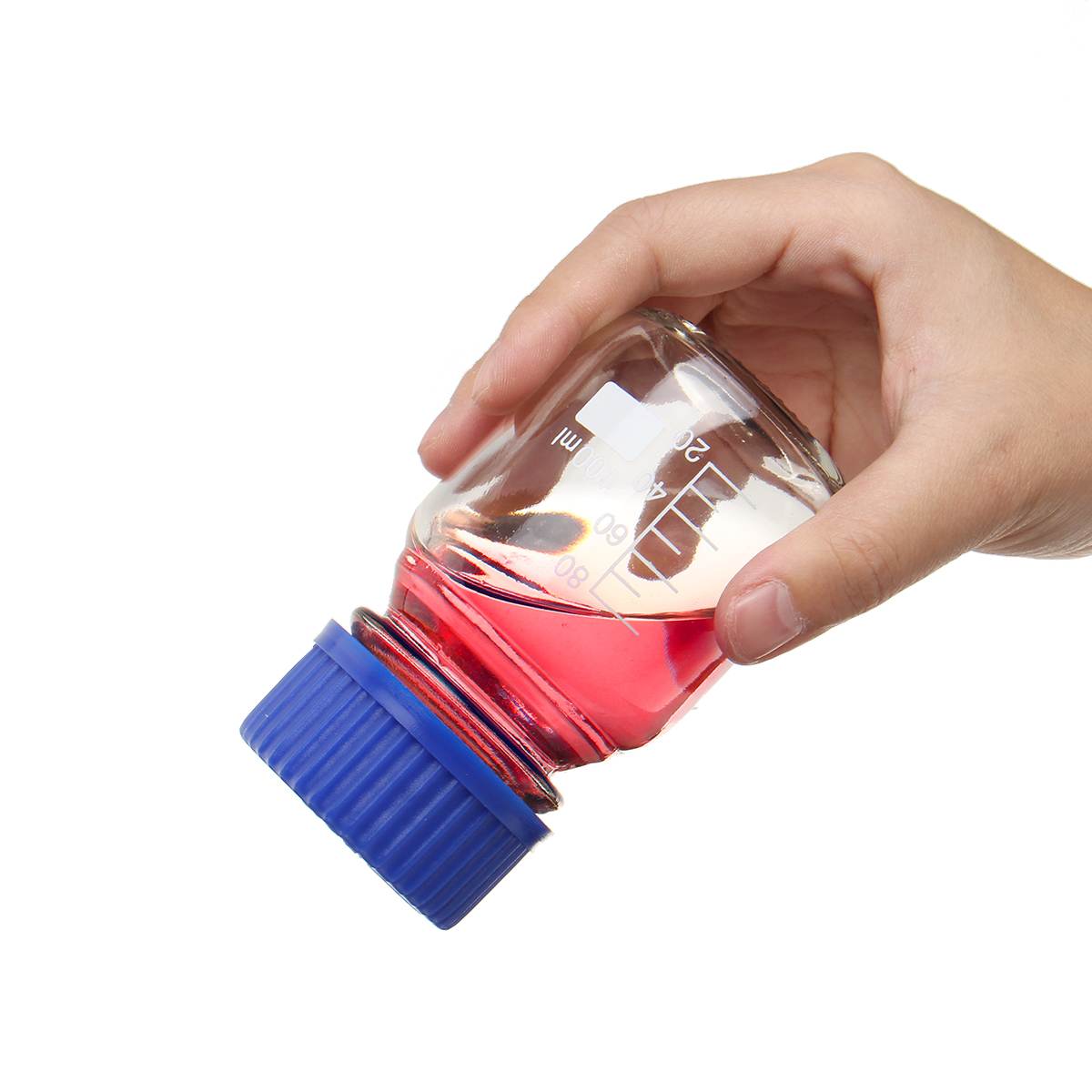 4 Pcs Glas Reagens Fles Met Blauwe Schroef Cover Cap 100 Ml Afstuderen Sample Flesjes Plastic Deksel Schoolbenodigdheden Lab apparatuur