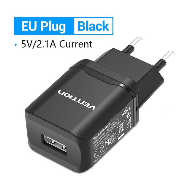 Caricabatterie USB Vention 5V 2.4A caricabatterie da muro USB veloce adattatore ue per iPhone X 8 7 iPad caricabatterie per telefono cellulare Samsung S9 S8 Xiaomi Mi8: 2.1A EU Plug Black