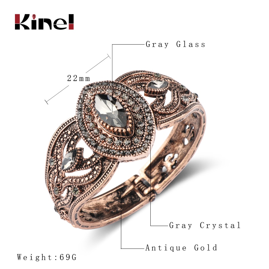 Kienl krystal blomst kvinder armring antik guld farve charme vintage manchet armbånd tyrkisk tilbehør