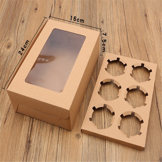 2/4/6 /12 Hole Cupcake Boxes And Packaging Cake Cookie Boxes Baking Food Package Box Wedding Birthday Party Supplies: Brown-6 hole
