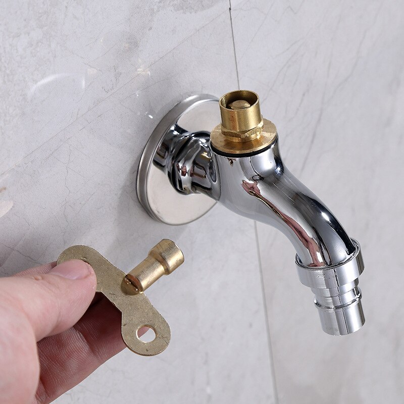 Chrome Bibcock Bathroom Wall Mounted Faucet Zinc Alloy Locked Tap WC Mop Sink Grifo Outdoor Garden Kraan Washing Machine Faucets