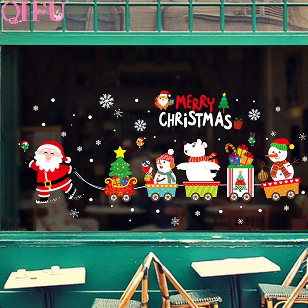 QIFU-pegatina de pared de Feliz Navidad para el hogar, decoración navideña de vidrio para ventana, sala de estar, pegatinas de Feliz Año , 2024, 2025