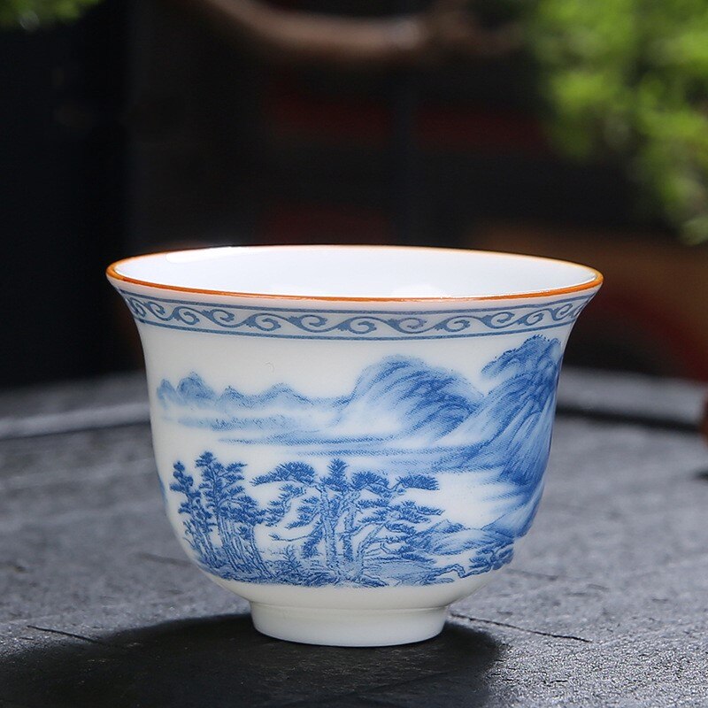Taza de té de cerámica, juego de té de Kung Fu, taza de porcelana blanca, tazas de agua para el hogar y la Oficina: landscape painting
