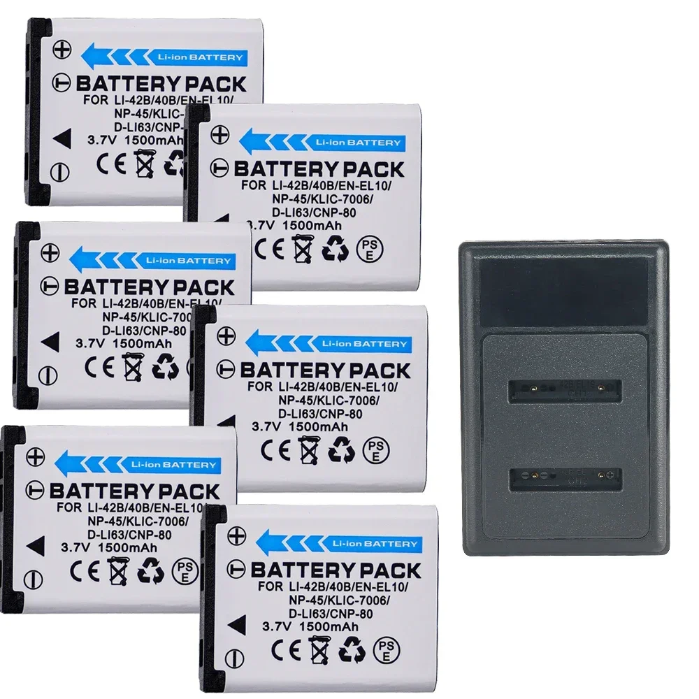 Batería de 3,7 V y 1500mAh, Cargador USB LCD para Fuji Li-40B NP45 NP 45 45B EN EL10 FUJIFILM NP 45a, Li-42B Li 40B NP-45 Li 42B: Negro