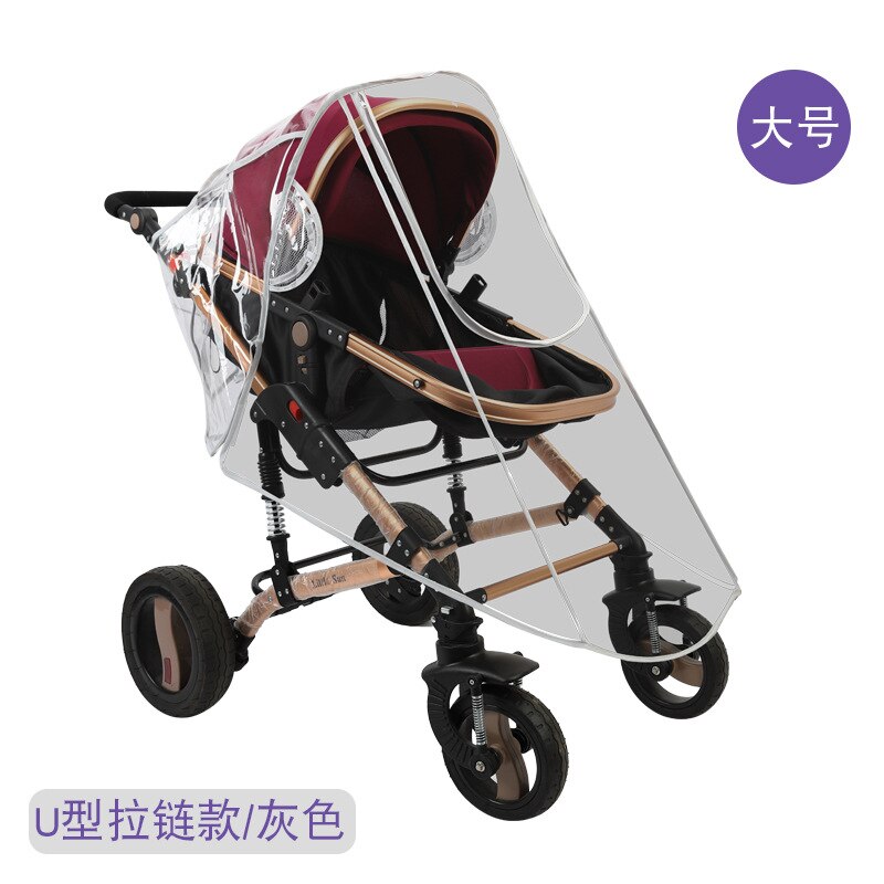Baby Stroller Rain Cover Wind And Cold Perambulator Raincoat Transparent eva san Car Rain Cover Univers: Food Grade evau Shaped Zipper Window Large Size Gray Trim