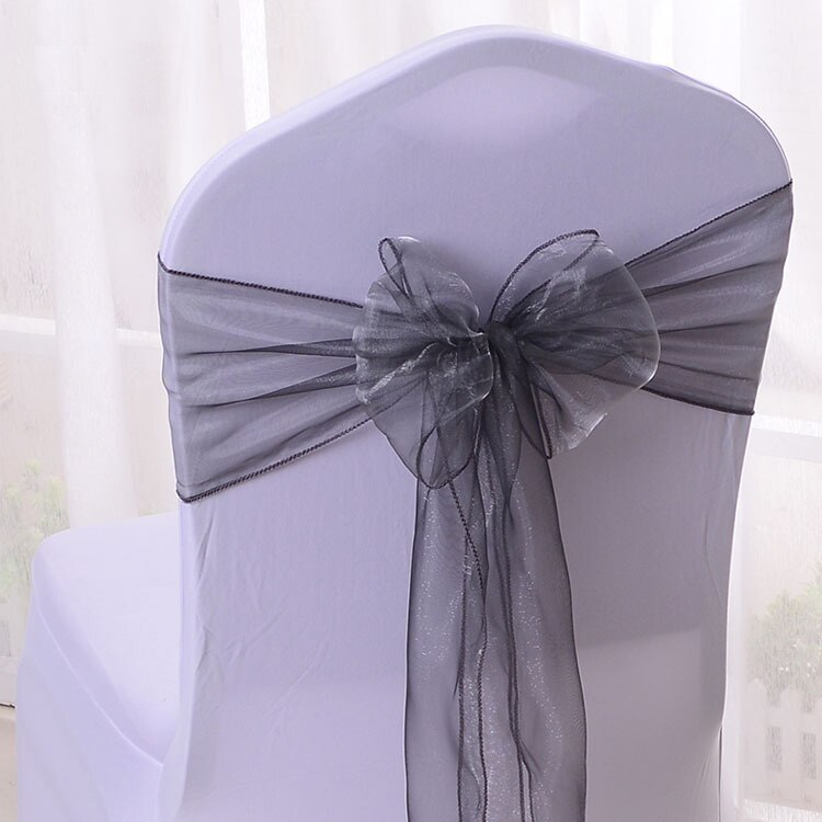 25 stk/parti lyserøde organza stole-sasher bryllup stol dekoration bånd slips sløjfe til betræk banket bryllupsfest begivenhed mintgrøn: Sølvgrå
