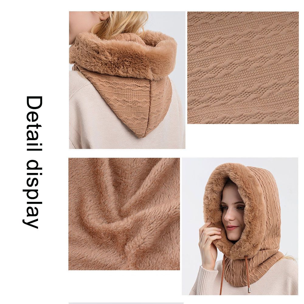 Ski Winter Cashmere Collar Hooded Cap Outdoor Riding Hat Set