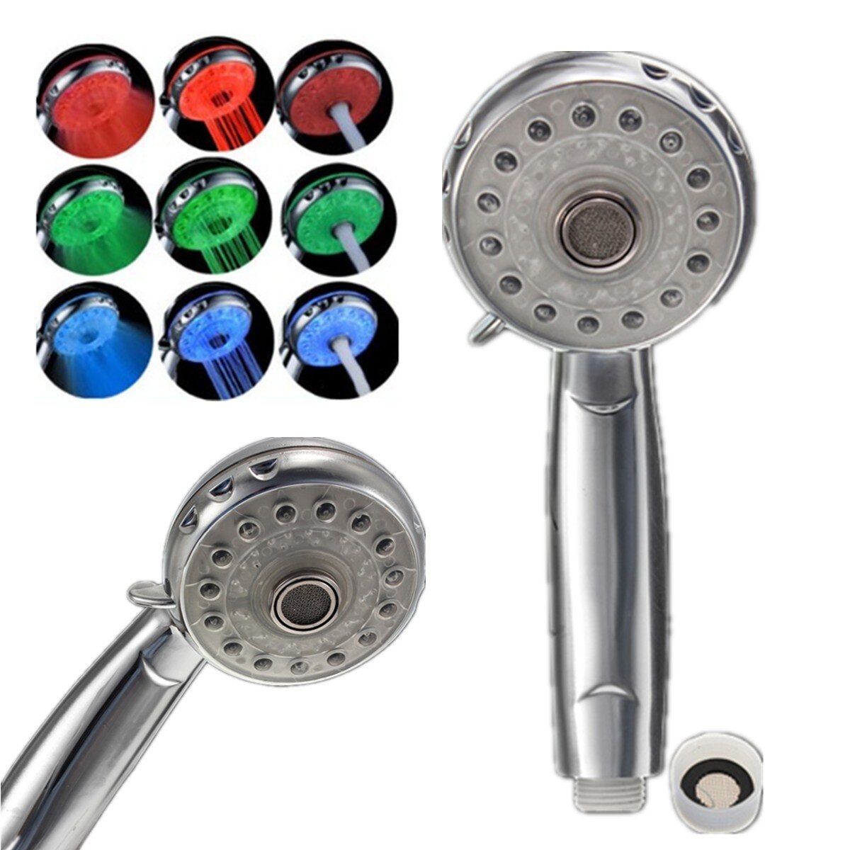 3 Mode 3 Color Led Shower Head Light Sprinkler Adjustable Temperature Sensor Bath Sprinkler Colorful Flash Bathroom Shower Head