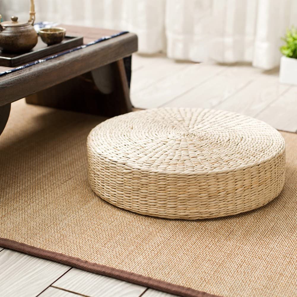 Tatami Futon Meditation Cushion 40cm Round Yoga Circle Corn Husk Straw Braid Mat Japanese Style Cushion With Silk Wadding