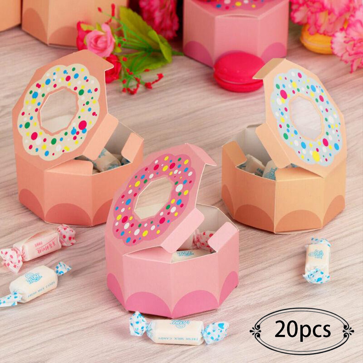 20*Donut Candy Box Sweet Chocolate Box Donut Theme Party Wedding Favor Box Hexagon Donut Party Paper Candy Box