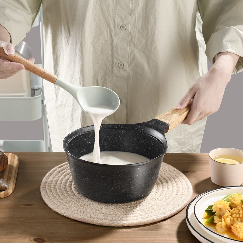 Casserole antiadhésive en granit, Pot à lait, Fondue, ustensiles de cuisine, poêle à soupe avec couvercle, poignée en bakélite, Induction en pierre Maifan 18cm