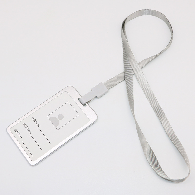 Verticale lanyards van aluminiumlegering, set zakelijke visitekaartjes, id-badgehouders, metalen zakelijke koffer: Zilver