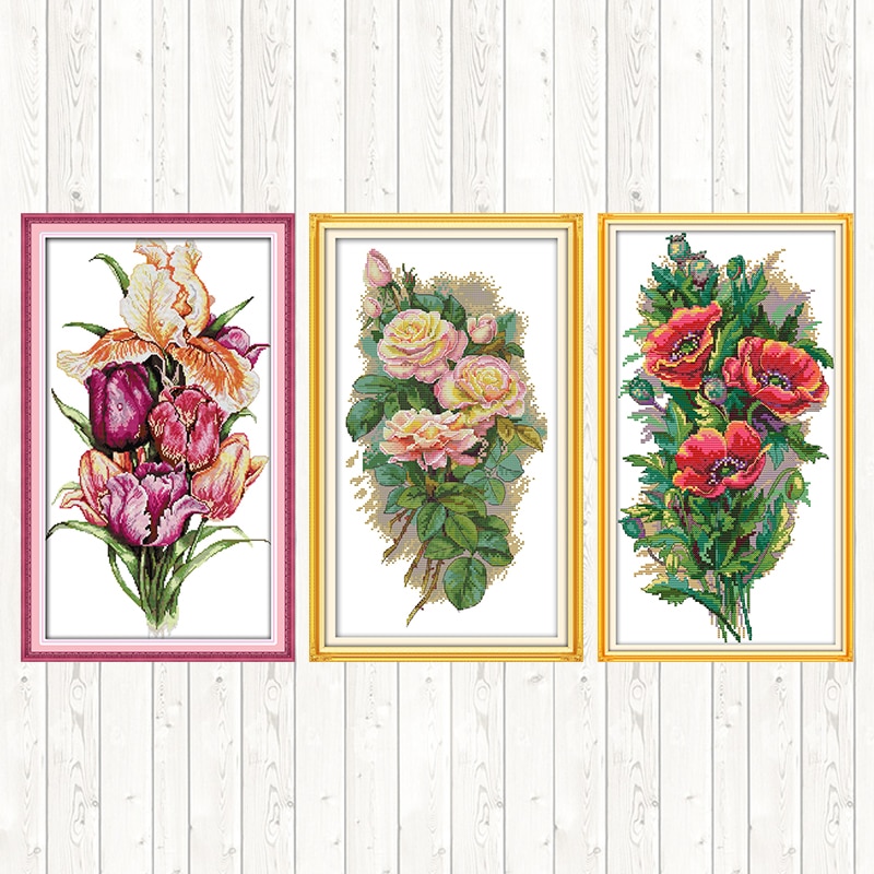 A Bunch of Flowers Chinese Cross Stitch Flowers DIY Needlework Embroidery Kit 14ct 11ct Counted Printed on Canvas DMC Floss Art