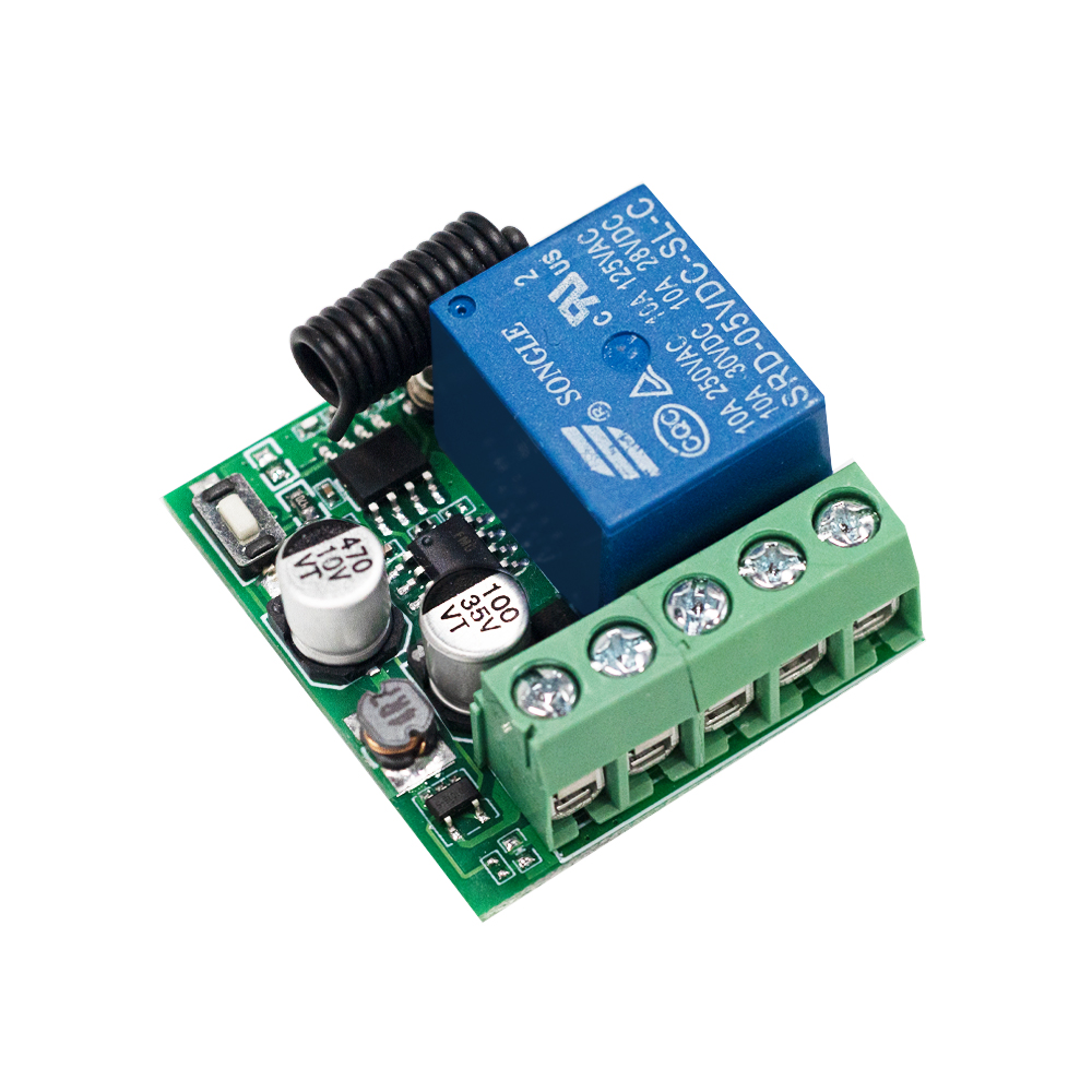 Interruptor de Control remoto inalámbrico Universal, módulo receptor de relé, Transmisor de RF, 433Mhz, 433Mhz, cc 12V, 5V-60V, 1 canal: Blanco