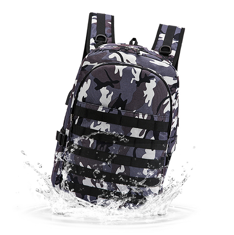 Men's Camouflage Canvas Backpack Adolescent Laptop Bag Student School Travel Knapsack Chicken Eating Game Three-level Pack