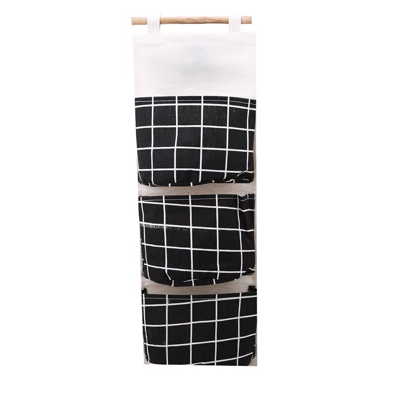 Canvas Printing Cotton Linen Hanging Storage Bag 5 Pockets Wall Mounted Wardrobe Hang Bag Wall Pouch Cosmetic Toys Organizer