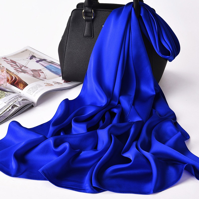 Natuurlijke Echte 100% Zijden Sjaal Vrouwen Luxe Zijde Sjaals Wraps Solid Pure Zijde Satijn Lange Sjaals Hijaabs 175x55cm