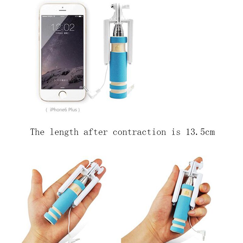 Mini selfie stick med knapptrådad bomullsmaterial handtag monopod universal för mobiltelefon
