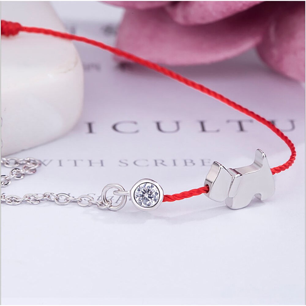 1pc Crystal Charm Bracelets for Women Thin Red Thread String Rope Lovely Dog Bracelet Bangles K Letter Jewelry bileklik: Silver Plated