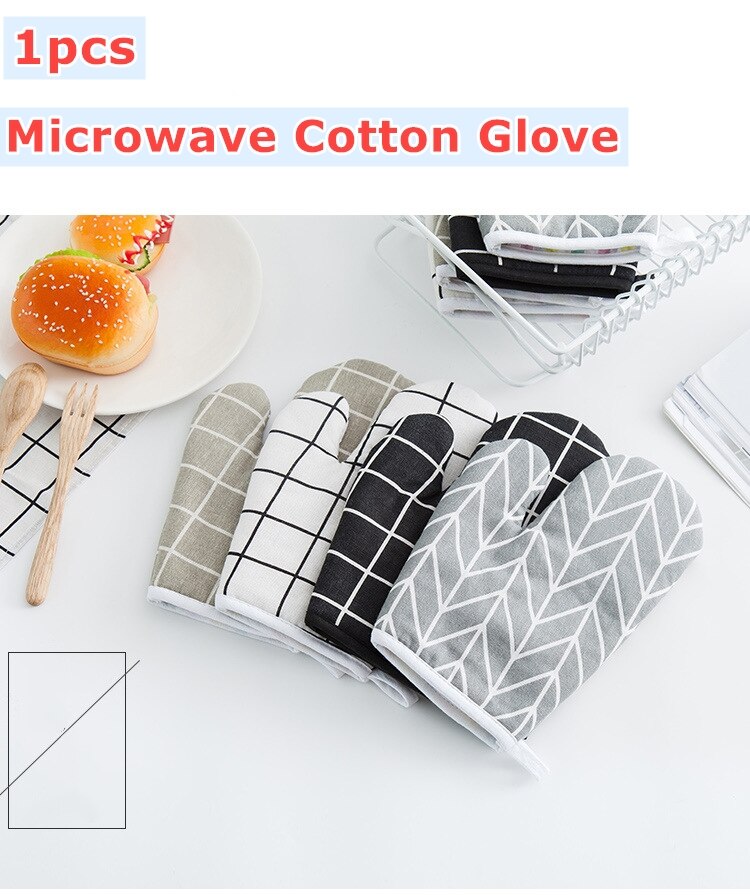 Cute Oven Mitts Heat Resistant Microwave Oven Glove Cotton Linen Baking BBQ Potholders Non-slip Oven Mitts Kitchen Cooking Tools