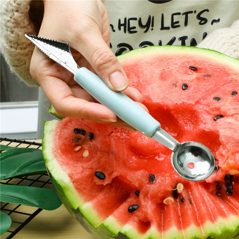 Cuchara de excavación de bolas de helado 2 en 1, herramienta de sandía, melón, fruta, tallado, Diy, surtido de platos fríos, accesorios de cocina, 1 ud.