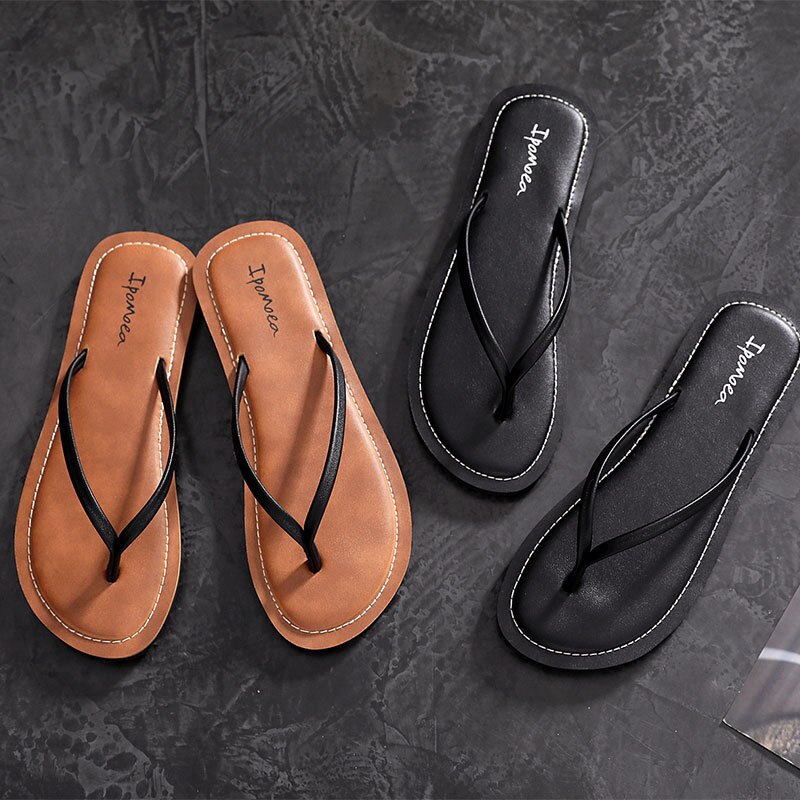 Women Beach Flip Flops Summer Flat Shoes Woman Slip On Sandals Non-slip Sole Solid Color Female Flip Flop Slides