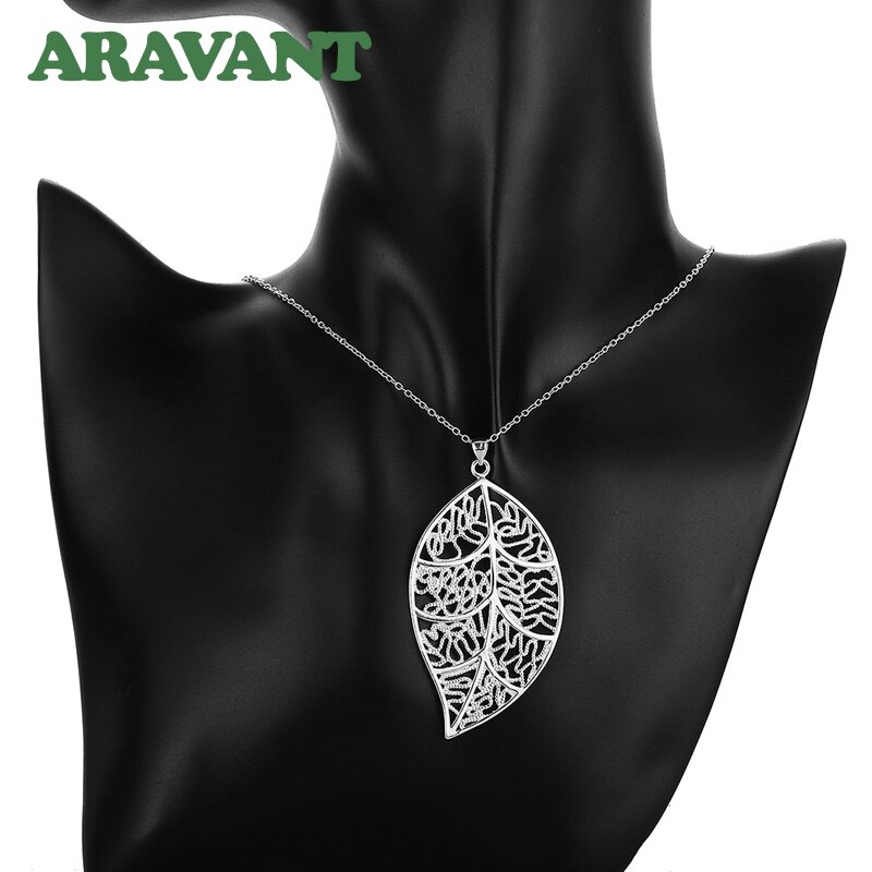 Silver 925 Jewelry Set Leaves Pendant Necklaces Earrings Set For Women Bridal Jewelry