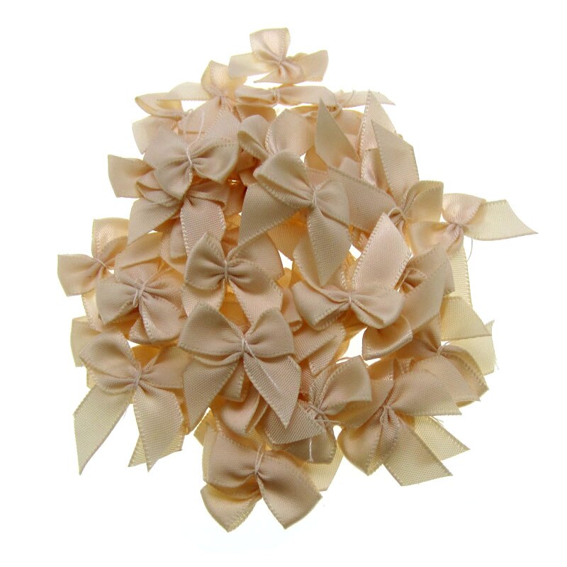 100 stks Handgemaakte Mini Satijnen Lint Bloemen Bows Lint Strik Voor Verpakking Craft Bruiloft Decoratie 3/8": beige