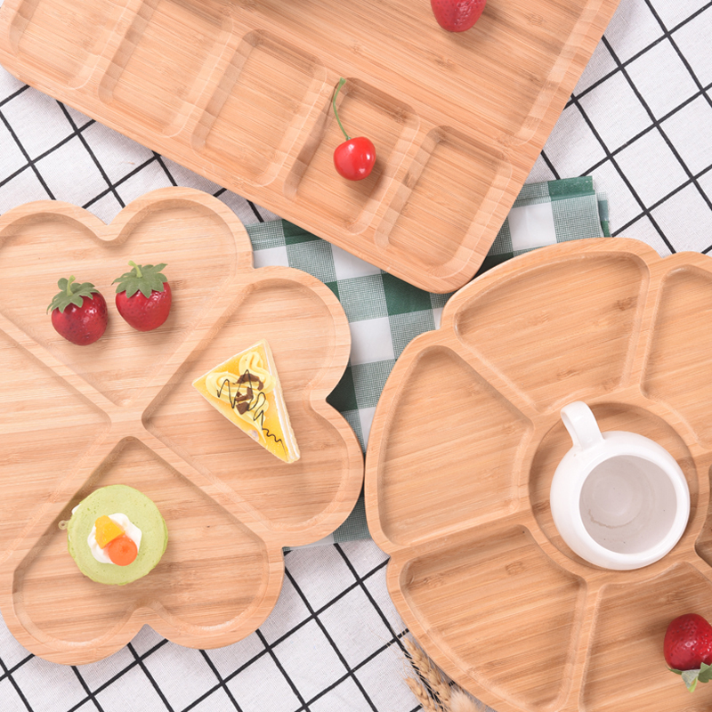 Fresh keeping tray bamboo bowl plate solid wood dividing food plate fruit plate solid wood western food tray