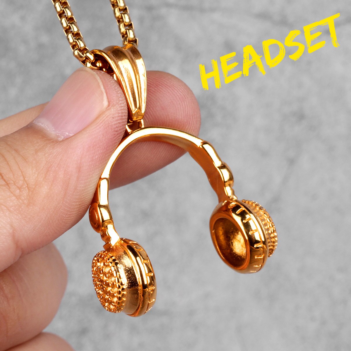 Headset Kopfhörer Gold Herren Lange Halsketten Anhänger Kette Hip Hop für Junge Männliche Edelstahl Schmuck Kreativität: N311-Gold Headset / 70 cm