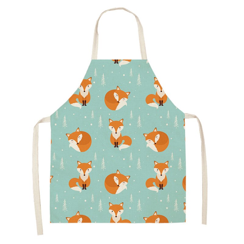 Kawaii Vos Gedrukt Mouwloze Schorten Keuken Volwassen Vrouwen Katoen Linnen Dier Overgooier Thuis Koken Bakken Taille Bib 53*65cm: WQL0159-12