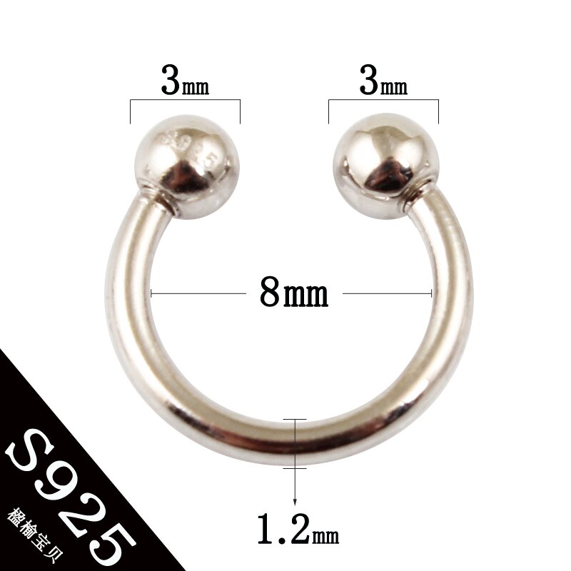 Nose ring real 925 sterling silver body jewelry s925 pure silver nipple ring man internal diameter 6 8 10 mm piercing jewelry: Inside diameter 8mm