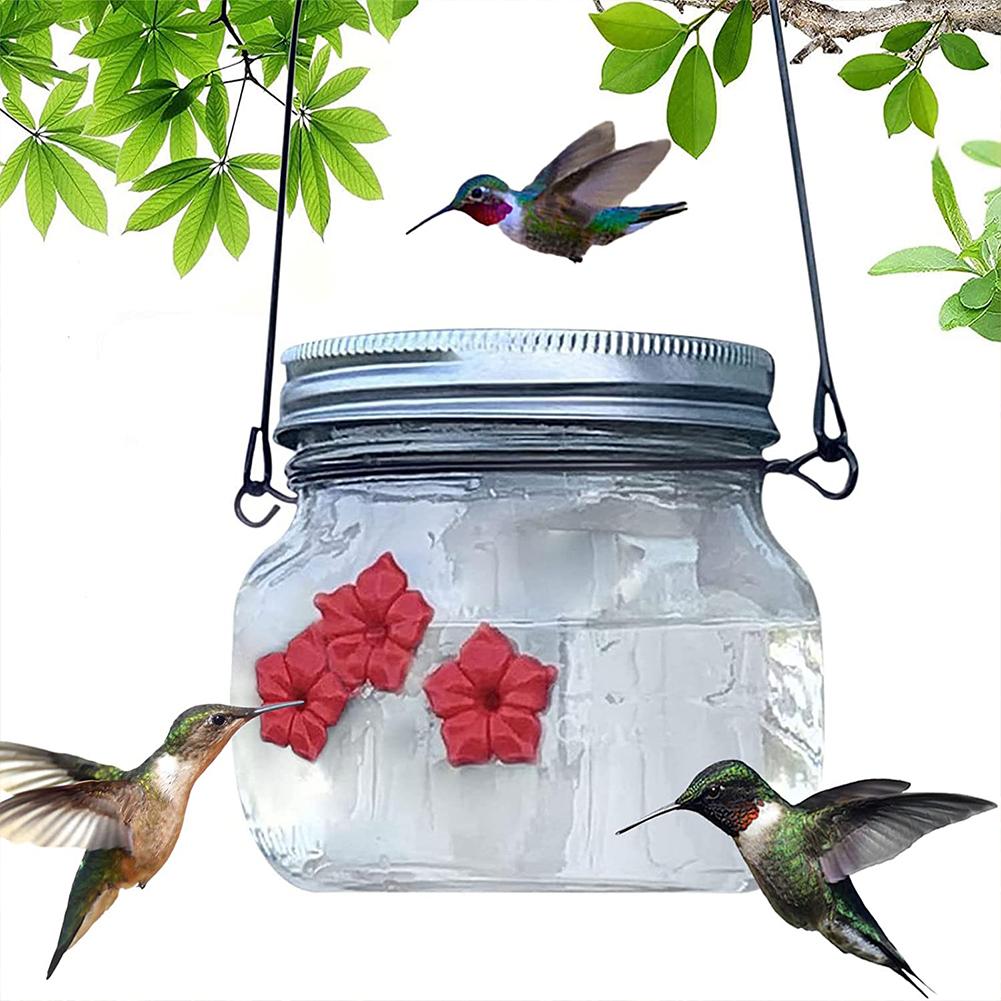 Hanging Hummingbird Feeder Outdoor Garden Bird Feeder Drinker Transparent Mason Jar Flower Decoration Birds Accessories Supplies