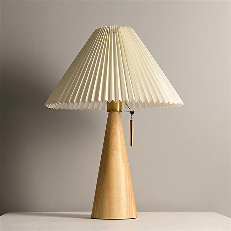 Nordiske retro plisserte bordlamper ledet heltre skrivebordslamper arbeidsrom lesebordlampe til soverom hjemmedekorasjon belysning  e27