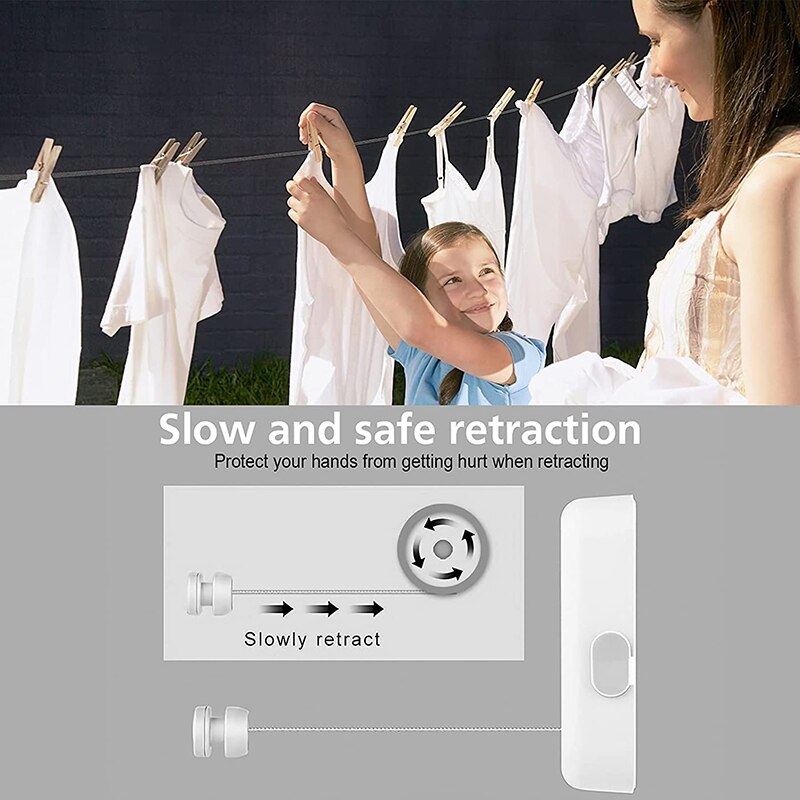 Retractable Clothesline Wall Mounted Stainless Steel Laundry Line Clothes Retracting Hanging Clothing Drying Rack