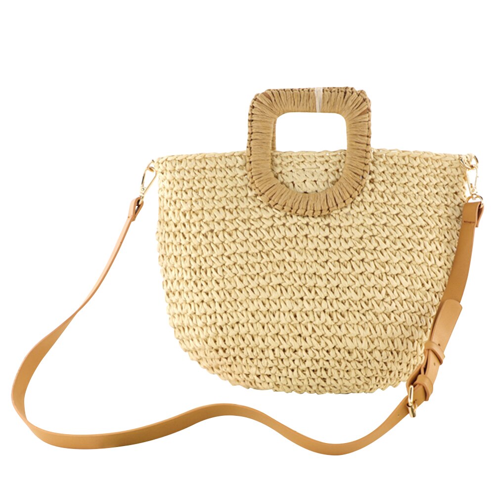 Handgemachte Sommer Strand Rattan Gewebt Stroh Tasche Sommer Frauen Bote Umhängetaschen Mädchen Kleine Strand Handtasche: Beige