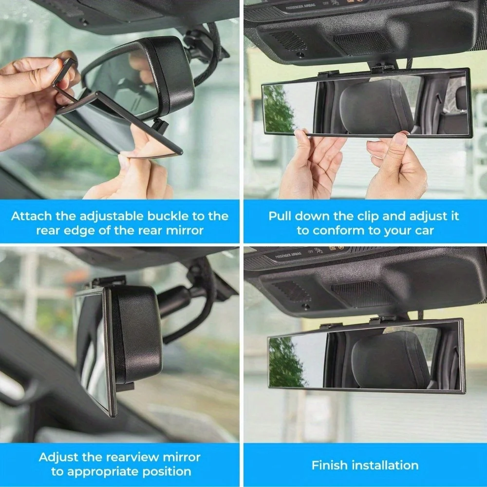 Espejo retrovisor panorámico para coche, Clip Interior en espejos retrovisores gran angular para coche, espejo retrovisor grande extendido Universal