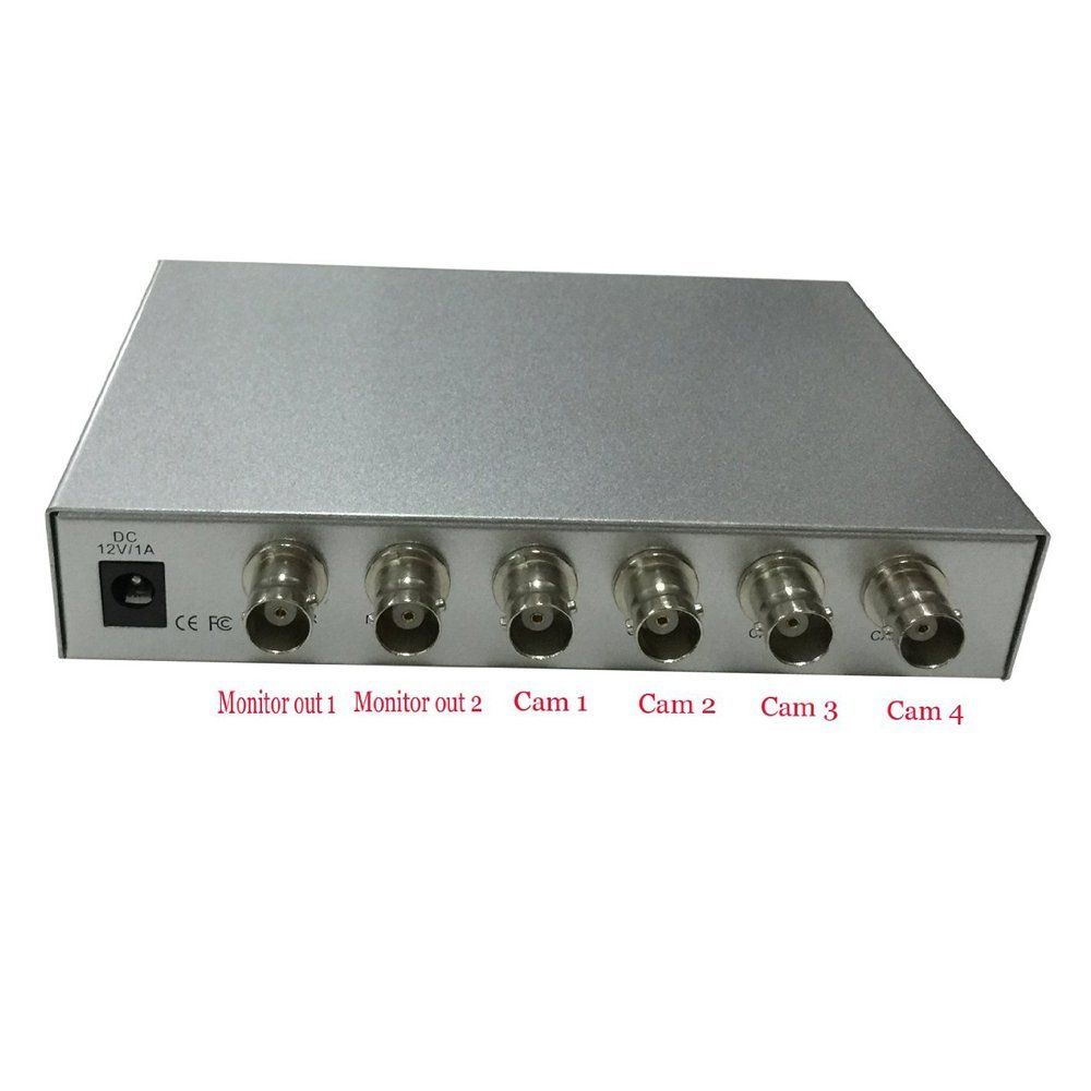 Podofo Metal Shell HD Color Video Quad Splitter Processor System Kit CCTV Video Camera Switcher Remote + Control 6 BNC Adapter