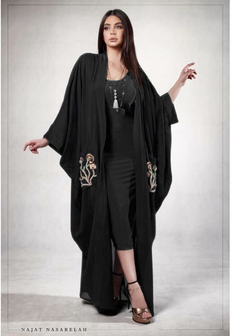 Abaya muslim dubai kläder dambroderad kofta kläder för kvinnor marocain turkisk kaftan: Svart