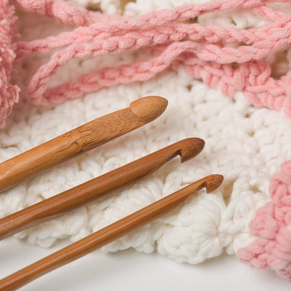 Juego de ganchillo de bambú de tamaño pequeño, herramienta de tejer Natural hecha a mano para adornos creativos, artesanías, accesorio de tejer DIY, 3-12mm