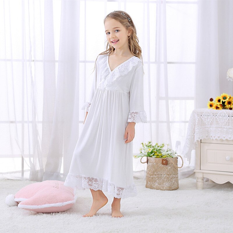 Camisón de encaje de algodón puro de punto para niña, pijama romántico de princesa de palacio francés, vestido de noche suave