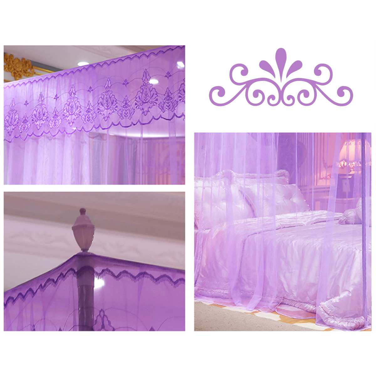 pink quadrate mosquito net palace net with iron tube frame floor-nets romantic lace bed netting blue three-door moustiquaire