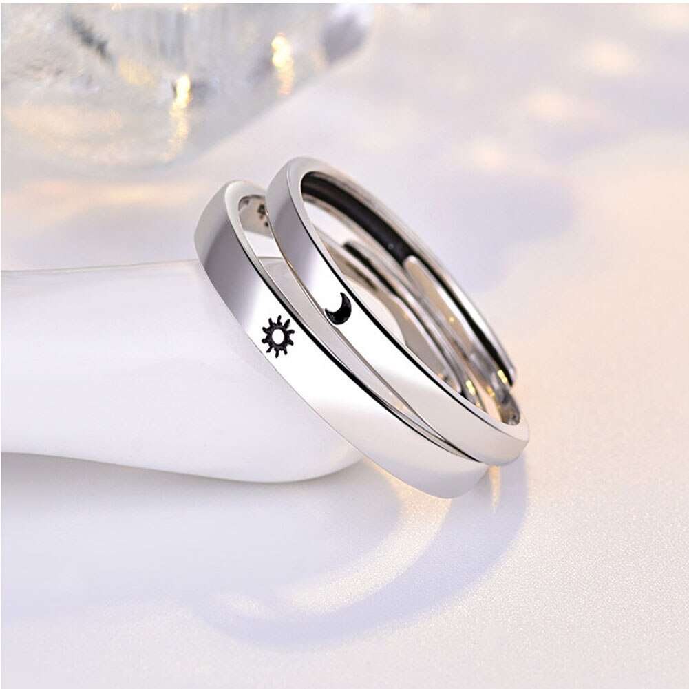 1PC Minimalistischen Silber Farbe Sonne Mond Offenen Ring Für Frauen Männer Liebhaber Einzigartige Carving Crescent Engagement Hochzeit Ring Schmuck