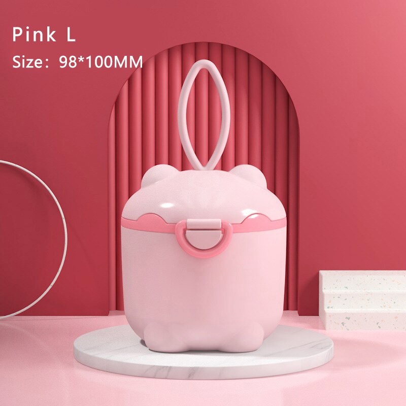Portable Baby Food Storage Box Milk Powder Essential Cereal Cartoon Infant Toddler Snacks Container Formula Dispenser Storager: Pink L-Bear